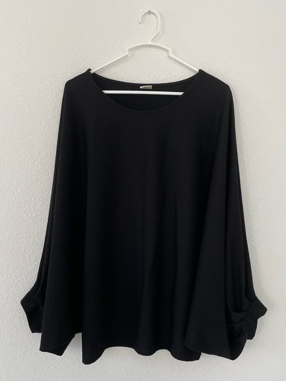 Oversized Balloon Sleeve Black Top Scoop Neck Flowy Blouse